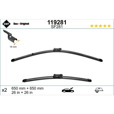 Image de Balai d&#039;essuie glace Swf Visioflex 119281 avant Sans Cadre PEUGEOT: 508 I SW, Berline, RCZ Coupe, OPEL: Astra J 5 portes