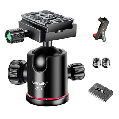 Image de Tête sphérique pour photographie Manbily, rotation à 360aluminium, de trépieds Caméra SLR, Caméscope, Monopode, avec plaque dégagement rapide et jauge niveau, charge maximale 8kg(KF 0)