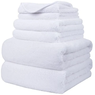 Image de Polyte 6 Serviettes de Bain en Microfibres sèche Rapidement/ne Peluche Pas Blanc