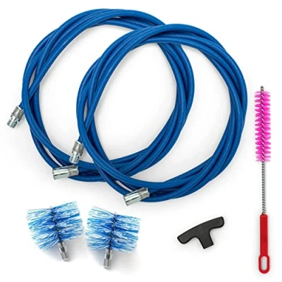 Image de BARETTO Kit Nettoyage Poêles à Granulés, Rallonge 6 Mètres pour Le Granulés avec Coude de 90, 2 Brosses Standard en Nylon 80mm et 100mm, Brosse Polyvalente Poignée