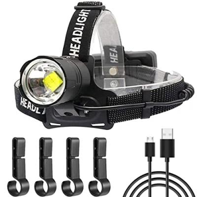 Image de WholeFire Lampe Frontale LED Super Brillante 20000 Lumens, 3 Modes IP65 USB Rechargeables pour Camping, équitation, Course, Pêche, Réparation Automobile
