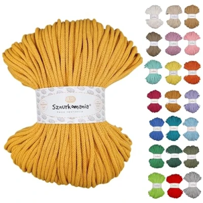 Image de Sznurkomania Cordon en coton tressé 5 mm 100 m 46 couleurs Pour macramé Fil de qualité supérieure (jaune)