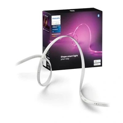Image de Philips Hue White and Color Ambiance, Kit de base ruban LED Lightstrip 5 mètres Smart pour l&#039;intérieur 1 pack Contrôle avec App Fonctionne Alexa, Google Assistant et Apple HomeKit