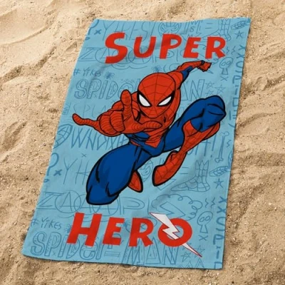 Image de Spiderman Home Sketches Serviette de Bain et Plage Enfant 100% Coton Oeko TEX 70x120 cm Imprimé Bleu/Rouge