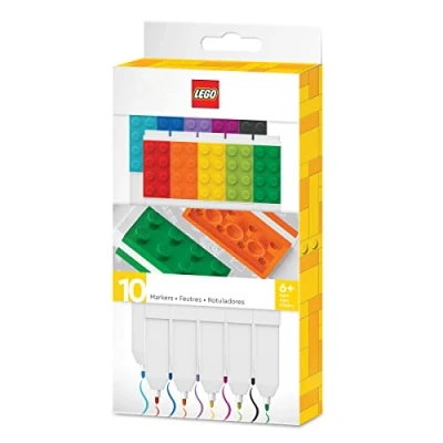 Image de IQ LEGO Iconic Papeterie : Ensemble de 10 Marqueurs Créatifs Stylos à Gel Séchage Rapide avec Plaques Set Couleurs, Pointe Fine 0.7 Instrument d&#039;Écriture Bureau