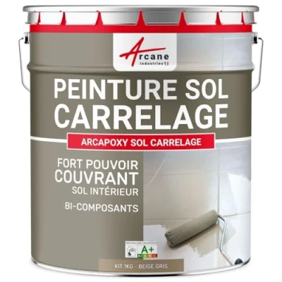 Image de Peinture CARRELAGE SOL Résine pour recouvrir faïence et carreaux ARCAPOXY 1 kg (jusqu&#039;à 5 m² en 2 couches) Beige Gris RAL 1019 ARCANE INDUSTRIES