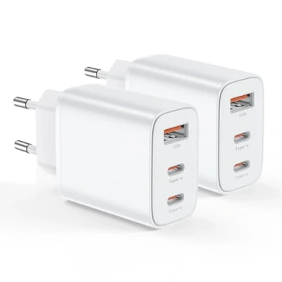 Image de 2 Pack Chargeur USB C 30W 3 Ports Prise Type Charge Rapide Carregateur Multiple pour iPhone 16 15 14 13 12 11 Pro Max XR XS 8 7, iPad, Samsung