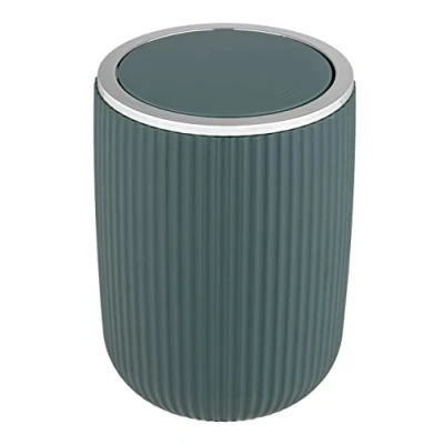 Image de WENKO Poubelle de salle bain avec couvercle basculant Agropoli S 2 litres en plastique haute qualité et à la surface structurée Aans BPA 14,5 x 20 cm Vert foncé