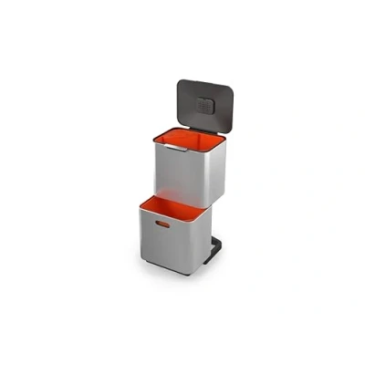 Image de Joseph Totem Max Poubelle de cuisine pour le tri et recyclage des déchets, avec composteur intégré filtre à charbon actif remplaçable, capacité 60 litres, acier inoxydable