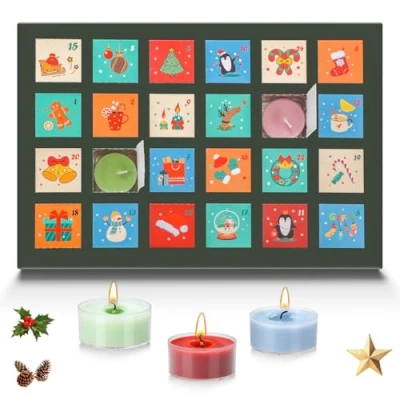 Image de Teokantz calendrier de l&#039;Avent avec 24 bougies chauffe plat parfumées différentes, 2024, parfumées, Noël, env. 30,8 x 21,2 2 cm