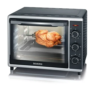 Image de SEVERIN Mini Four à chaleur tournante 30 L avec tournebroche, posable 1 600 W design simple et élégant électrique minuteur 120 min, Noir/Inox, TO 2056