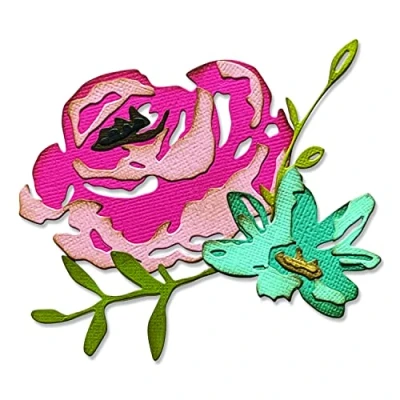 Image de Sizzix Thinlits Die Set 4PK Flowers #4 by Tim Holtz 665849 Chapter 2 2022 Pinceau Chapitre, Plastique Papier, Fleurs Brushstroke, Taille Unique