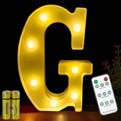 Image de HONPHIER® Lettres Lumineuses Lampe à Lettre Alphabet Lumineux LED Télécommande Lumières Decoration Opérateur Piles pour Fête Mariage Noël Maison Bar Décoration (G)