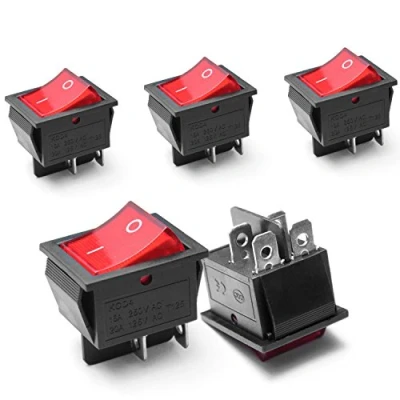 Image de 5Pcs Lumière On/Off DPST bateau Interrupteur à bascule 16A/250 V/20A 125 V AC 4 Broches Rouge