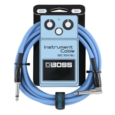 Image de BOSS Gamme BIC 10A Câbles d&#039;instrument Connecteurs jack 1/4 de pouce droit vers coudé Longueur 3 m haute qualité pour guitare, basse et autres Silencieux robustes Bleu