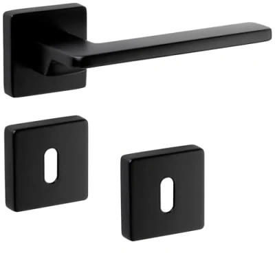 Image de Poignée de porte ADAMO noir matt carrée avec rosace pour clé à gorge intérieure incl. Materiel montage SOTECH