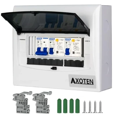 Image de CHENGPI Coffret Electrique Etanche, Boitier Etanche Exterieur avec Mini Disjoncteur 2P AC et Interrupteur de Fuite 1P + N,Tableau 1 Rangée 8 Modules Zéro Ligne Terre