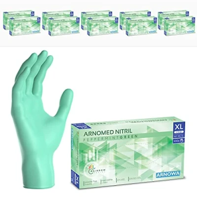 Image de ARNOMED gants jetables vert, nitrile taille XL, gant jetable 1000 pièces (10 boîtes), en non poudrés &amp; sans latex, cuisine, a usage unique XS, S, M, L XL