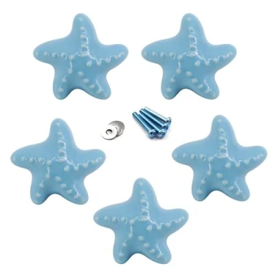 Image de Flomore Bleu Poignées et Boutons de tiroir ceramique poignée Meuble Porte Bouton pour la Chambre des Enfants Pack 5 (Vient avec vis)