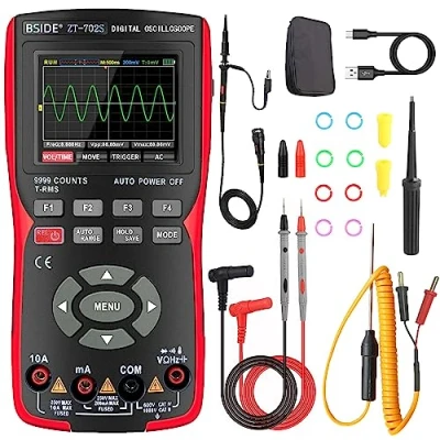 Image de BSIDE Oscilloscope Numérique Portable Multimètre à 2 en 1 Bande Passante 10Mhz Écran Couleur Calibrage Automatique Testeur de Courant Tension Hz Ohm Diode Kit DIY Automobile