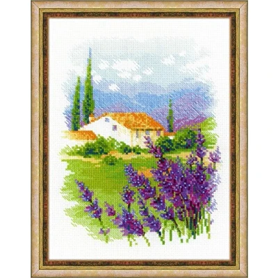 Image de Riolis Kit pour point de croix Motif ferme en Provence, coton, multicolore, 18 x 24 0,1 cm