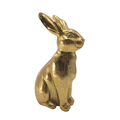Image de Dekohelden24 Lapin doré en polyrésine Décoration de Pâques Taille l x H env. 9 5,5 16 cm