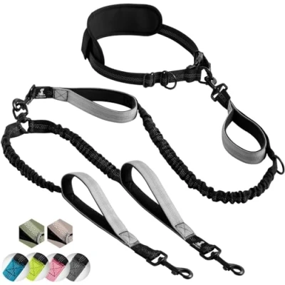 Image de SparklyPets Laisse Double Mains Libres pour 2 Chiens de Grande et Moyenne Taille Longe Ceinture Anti Traction avec Coutures Réfléchissantes Accessoire Canicross, Running, Randonnée