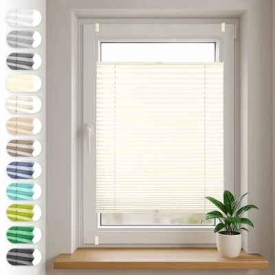 Image de Store plissé Sonello Klemmfix sans perçage 35cm x 160cm, Crème Clair, Stores pour Les Portes et fenêtres, Opaque, Protection de la Vie privée, Solaire, prêt à l&#039;emploi