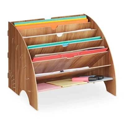 Image de Relaxdays Rangement Documents, 6 Compartiments, Format A4, HxLxP: 27x34x27 cm, Bureau et école, MDF, Marron foncé