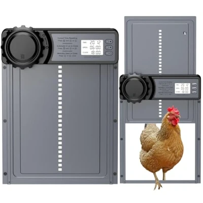 Image de CHAMUTY Porte Poulailler Automatique Batterie avec Écran LCD Programmable Étanche, en Aluminium Minuterie, Fonction Anti pincement, Ouvre Vertical, Gris