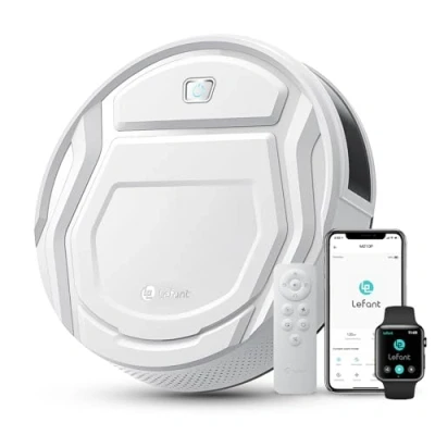 Image de Lefant Aspirateur Robot avec Télécommande, 2200Pa Autonomie Mince Silencieux, Connecté WiFi/Alexa/App, Programmable, Idéal pour Les Poils d&#039;animaux Tapis Sols Durs, M210 Blanc