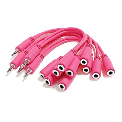 Image de ExcelValley 5 Pack Câbles Divisé Y Mono Patch TS 3,5mm 1/8&quot; Eurorack Synth Synthétiseur [Rose]