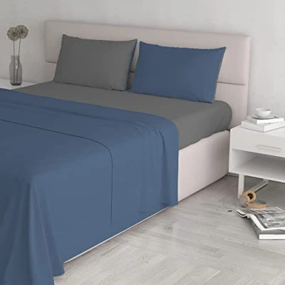 Image de Italian Bed Linen CL NC avio/fumo 2P Natural Color ensemble de draps lit, avio/Gris foncé, Double, 100 % Coton
