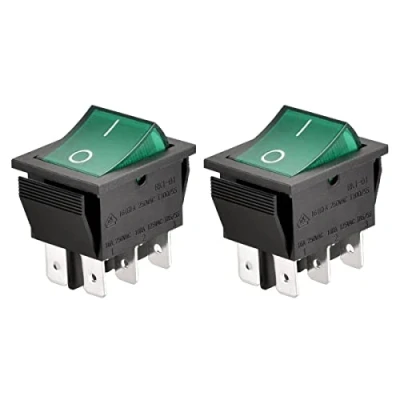 Image de Lot de 2 interrupteurs à bascule Heschen DPDT 6 connecteurs Voyant vert lumineux 16 A 250 VAC