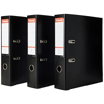 Image de Esselte, Essentials, Pack de 3 Classeurs à levier, Noir, Dos 75mm, A4, PP, 624294