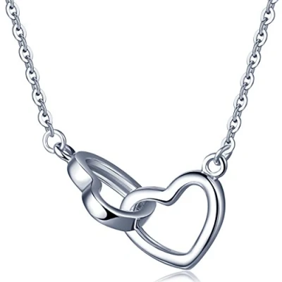 Image de Yumilok pendentif collier en 925 argent fin le breloque est amovible double cœurs classiques deux façons de port pour femme fille comme cadeau