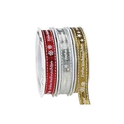 Image de Ruban de Noël, Polyester, Silver, 20 m Roll 15 mm Width