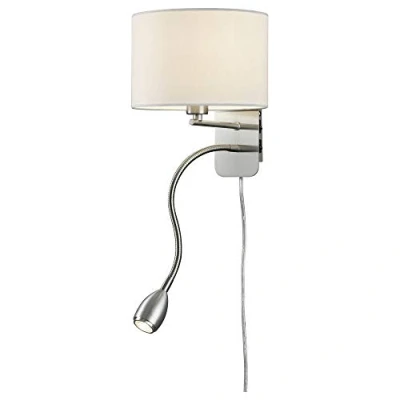 Image de TRIO, Applique, Hotel 1xE14, max.40,0 W incl. 1 x LED,SMD,3,2 Watt,3000K,300 Lm. Tissu, Blanc, Corps: metal, Nickel mat L:20,0cm, H:23,5cm, P:34,0cm IP20,Interrupteur,Interrupteurs séparés,Flexible,Montage au mur