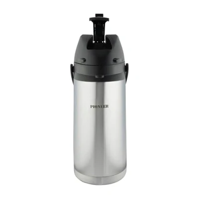 Image de Pioneer Flasks, pot à levier en acier inoxydable, Airpot, eau chaude et froide, distributeur de thé, café, conférence, événement, 1,9 litre, argent (SS19HC)