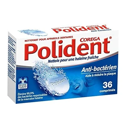 Image de Polident Anti Bactérien aide à Réduire la Plaque 36 Comprimés (lot de 3)