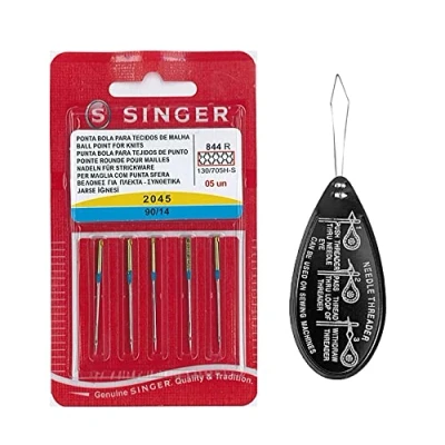 Image de Singer Ball Point Stretch (Pointe à Bille S&#039;étirer) 2045 Lot de 5 Aiguilles pour Machine Coudre, Taille 90/14 avec Grand Enfile Aiguille
