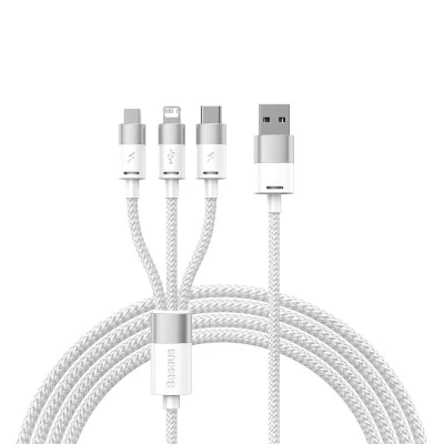Image de StarSpeed 1 for 3 Fast Charging Data Cable USB to M+L+C 3.5A 1.2m Black de Baseus 2 Mètre / Blanc Textile