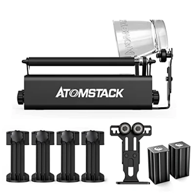 Image de ATOMSTACK R3 Pro Rouleau rotatif à 360 en aluminium avec 2 tiges de support, 4 tampons relèvement adaptés pour 95% des machines gravure cylindriques