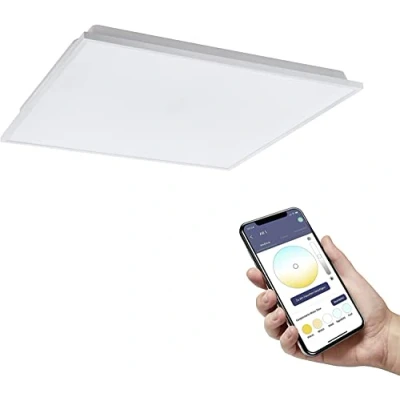 Image de Eglo connect.z Panneau LED connecté Herrora Z, luminaire plafonnier 59,5 cm, lampe de plafond intelligente ZigBee contrôlable par appli et commande vocale, blanc chaud froid, dimmable