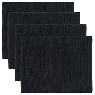Image de LINUM UNI Set de Table Lot 4 35x46 cm, Coton Côtelé, Lavable en Machine, Noir