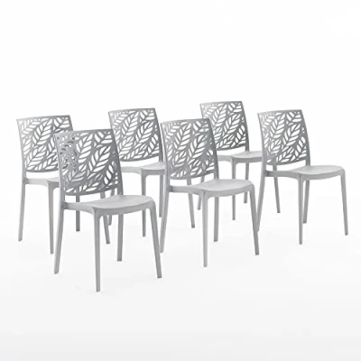 Image de Lot de chaises Dafne en polypropylène renforcé, empilables, Usage intérieur et extérieur (6 Chaises, Gris clair)