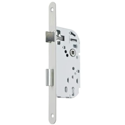 Image de Vachette Serrure à Encastrer clé, Axe 40 mm, Coffre 135 mm D15 Réversible sans démontage, Têtière bouts ronds Porte intérieure de communication, chambre, bureau Blanc, Gâche, 1 Clé inclus