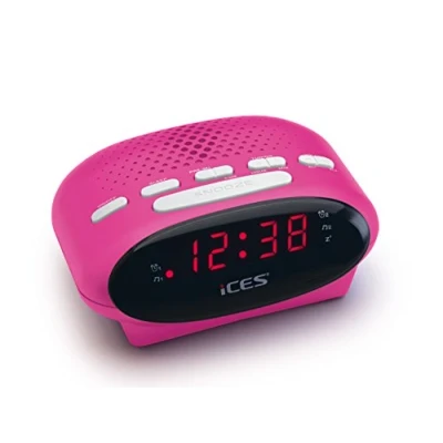 Image de Ices ICR 210 Rose Tuner PLL FM Haut parleurs intégrés Radio réveil Fonctionnement sur piles Écran LED Double Fonction d&#039;alarme snooze