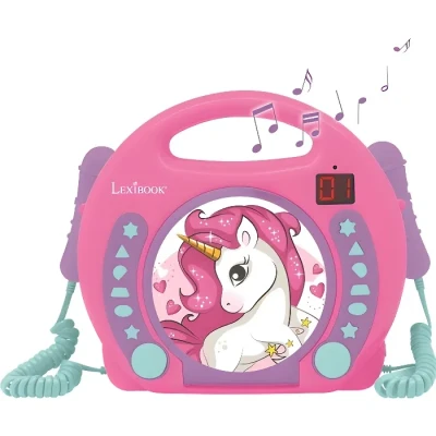 Image de Lexibook RCDK100UNI Lecteur CD Portable Licorne avec Micros, Poignée, Programmation, Répétition, Karaoke, Cheval, Prise écouteurs, Enfant, Fille, Rose/Violet,