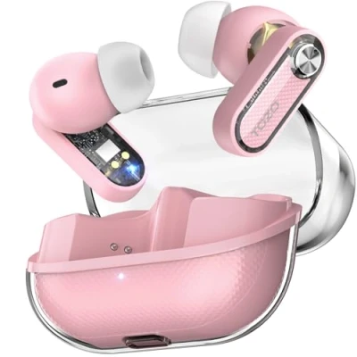 Image de TOZO Crystal Pods Ecouteurs Bluetooth sans Fil, 5.4 Hybride ANC IA Appels Mode de Jeu ORIGX 2.0 EQs 35H Lecture Chargement Rapide USB C IPX5 Rose